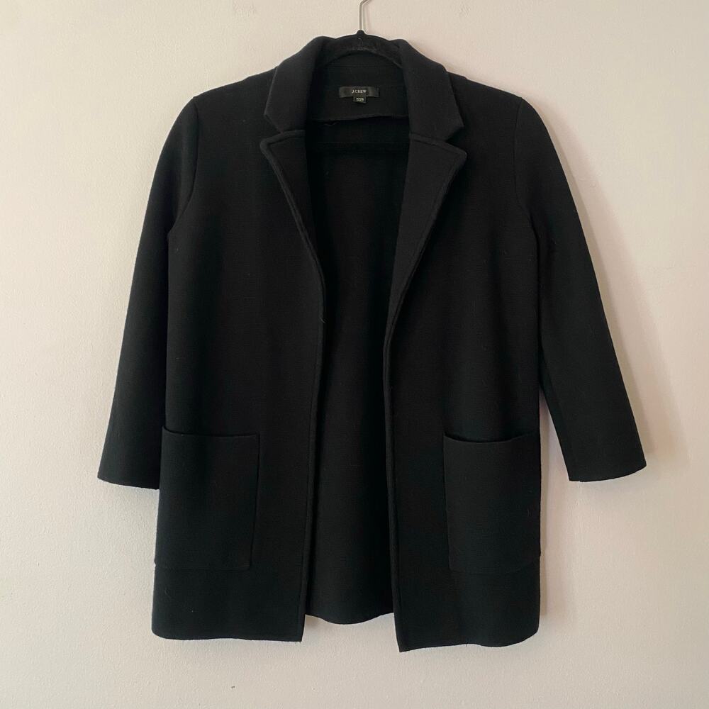 J. Crew Navy Blue Sweater Blazer Cotton Wool Blend Preppy Workwear Women's XXS